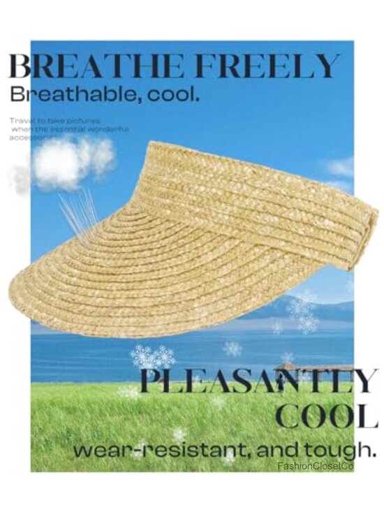 Straw Visor Hat - Wide Brim Sun Hat UPF 50+ Packable Beach Hat main image 5
